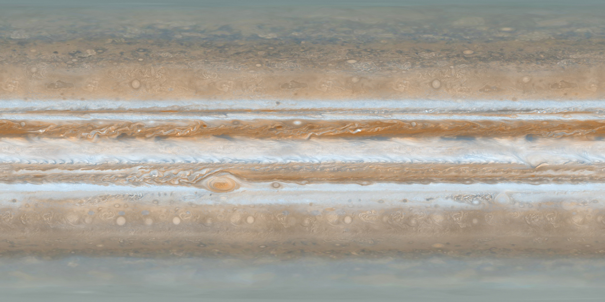 Le bande nuvolose di Giove con la Grande Macchia Rossa, dalle immagini NASA