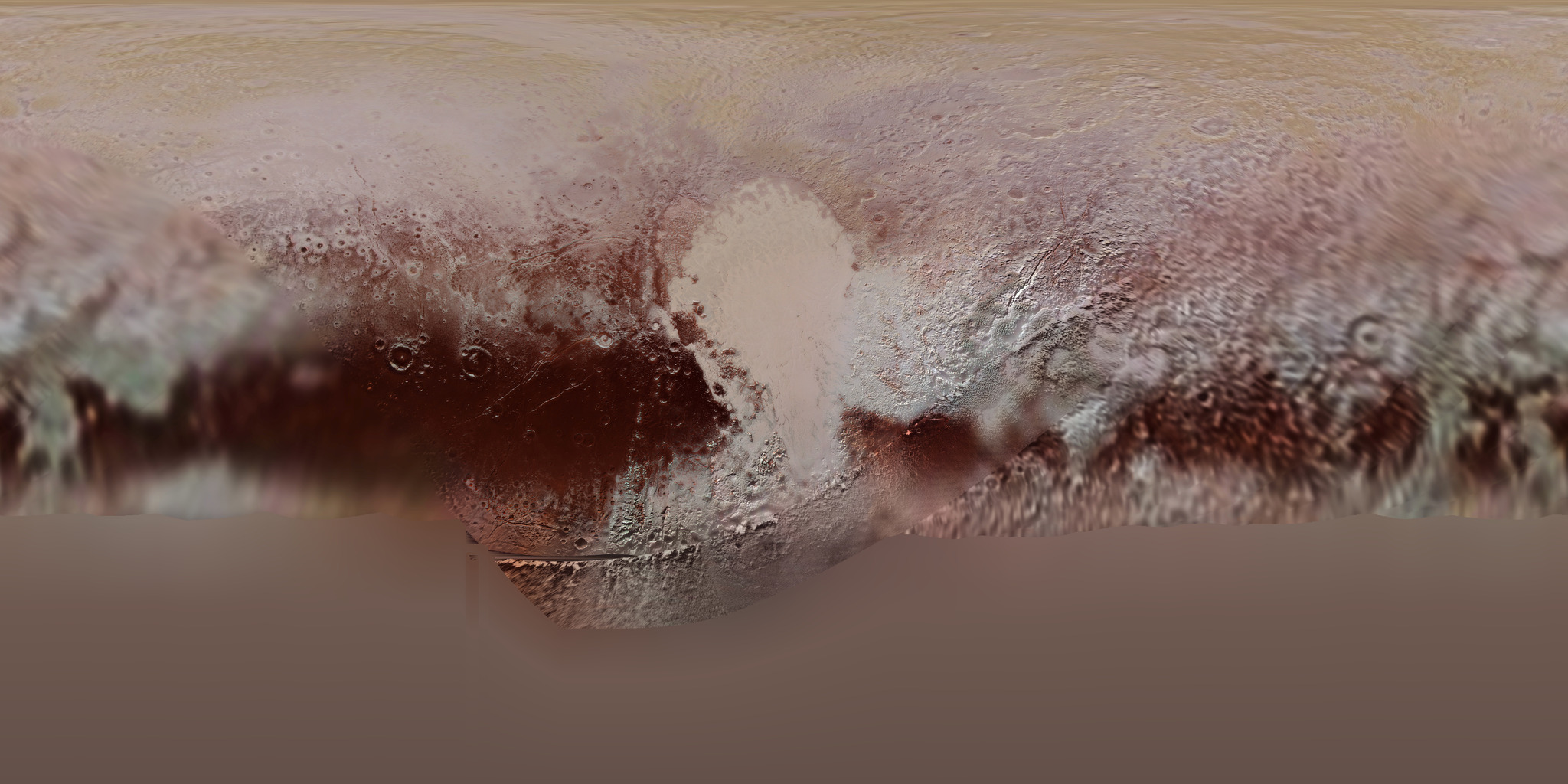 Superficie di Plutone con la pianura a forma di cuore, dalle immagini di New Horizons